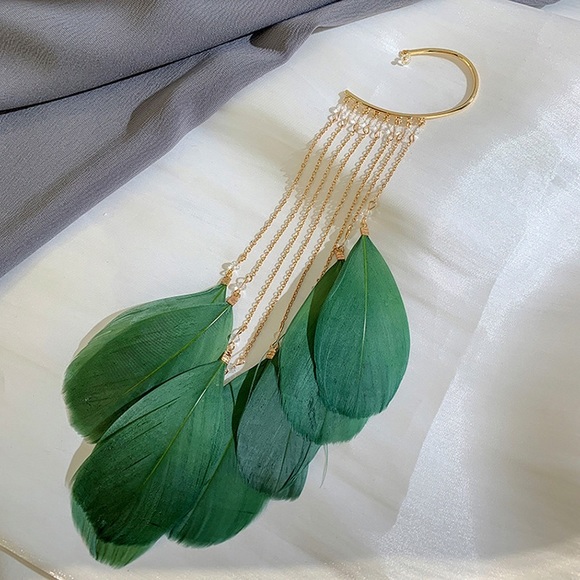 Bohemian ethnography feather cuff earrings gold for single ear - Picture 1 of 3
